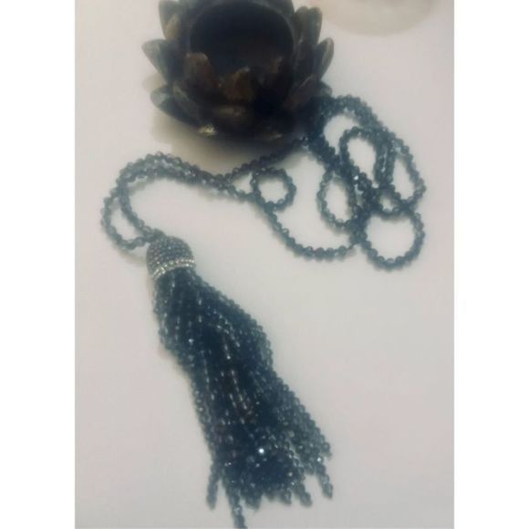 Long BOHO SILVER SPARKLE TASSEL NECKLACE - Picture 7 of 8